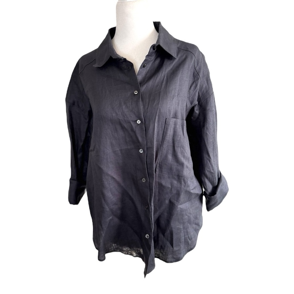 Grade & Gather Oversized Linen 3/4 Sleeve Button Down Shirt